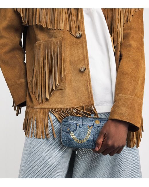Judith Leiber Blue Embellished Jeans Long Slide Clutch Bag