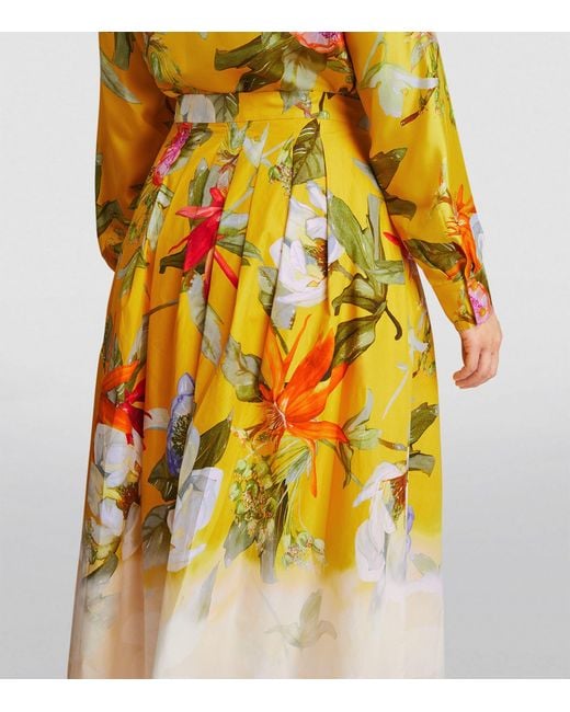 Marina Rinaldi Yellow Floral Pleated Midi Skirt