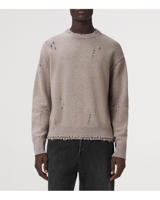 AllSaints Gray Cotton Distressed Wolf Sweater for men