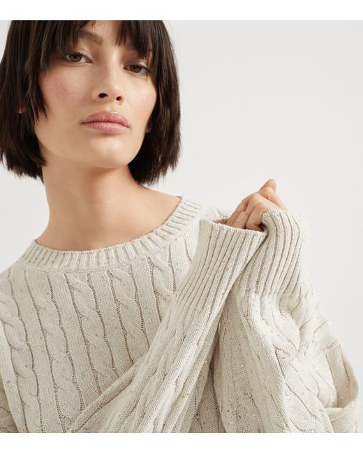 Brunello Cucinelli White Sequinned Cable-Knit Sweater