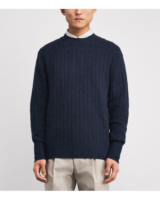 N.Peal Cashmere Blue Organic Cashmere Cable-Knit Thames Sweater for men