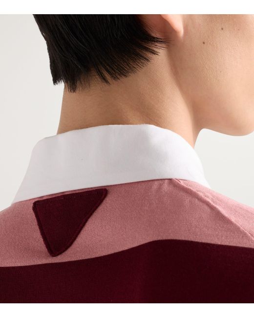 Prada Red Cotton-Silk Striped Polo Shirt for men
