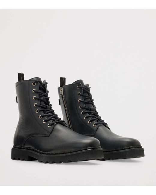 AllSaints Black Leather Skiff Military Boots for men