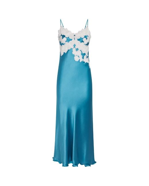 Loretta Caponi Blue Silk Lace-Detail Giadeite Nightdress