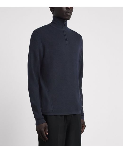 Sease Blue Virgin Wool Quarter-Zip Sweater for men