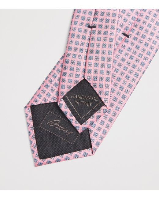Brioni Pink Silk Patterned Tie for men