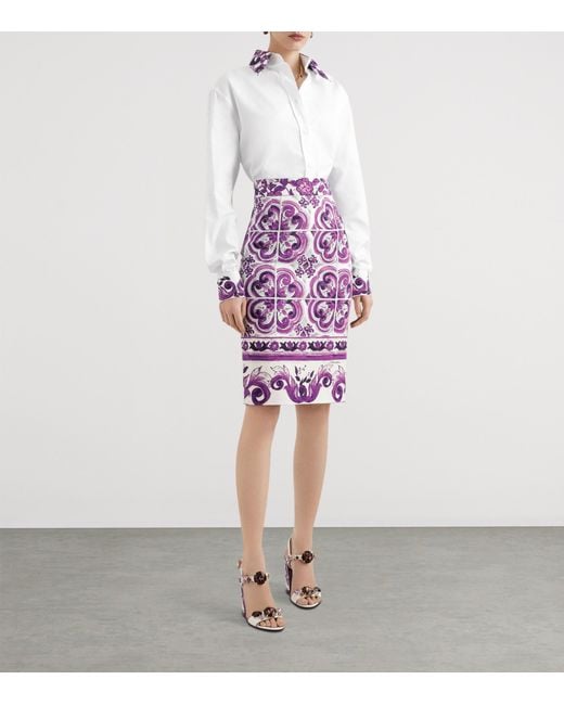 Dolce & Gabbana White Cotton Majolica Print-Detail Shirt