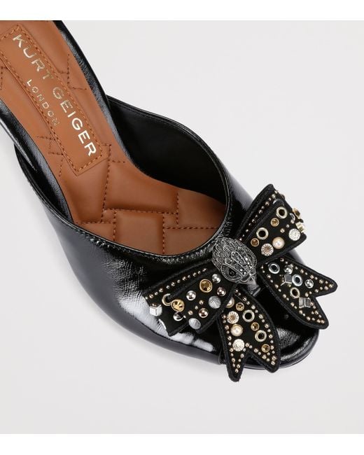 Kurt Geiger Black Leather Belgravia Stud Bow Heeled Mules
