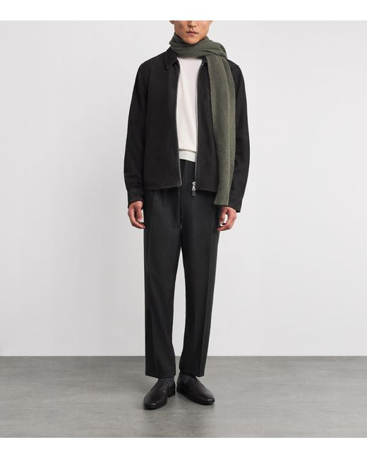 Isaia Black Wool-Blend Pleated Trousers for men