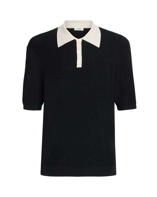 Sandro Black Contrast-Collar Polo Shirt for men