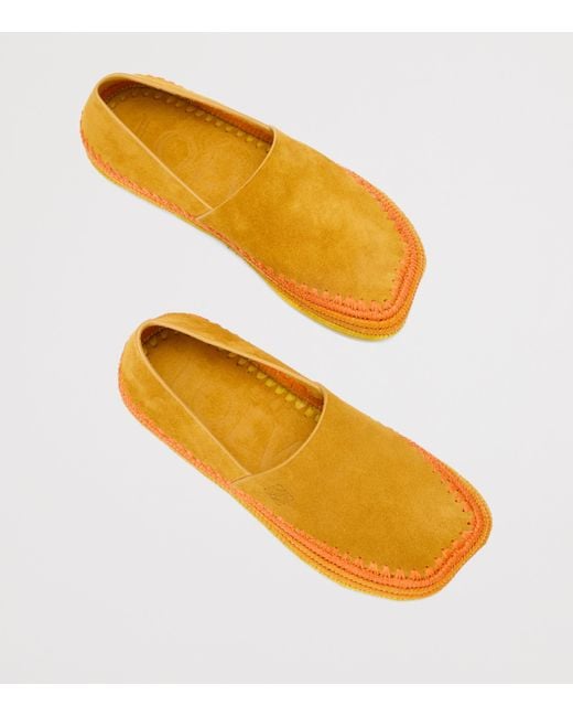 Loewe Orange Suede Raffia-Trim Rio Slippers