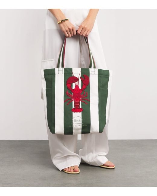 Harrods Green Embellished Lobster Tote Bag