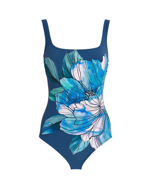 Gottex Blue Floral Square-neck Swimsuit