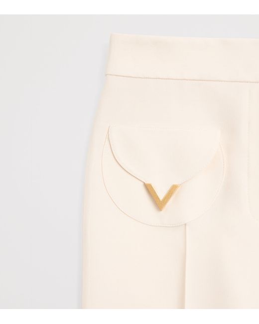 Valentino Natural Wool-Silk Crepe Tailored Trousers