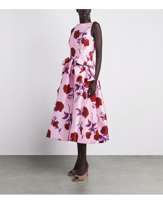 Rebecca Vallance Pink Satin Floral Melora Midi Dress