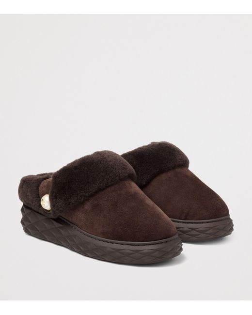 Jimmy Choo Brown Diamond Maxi Suede-Shearling Mules