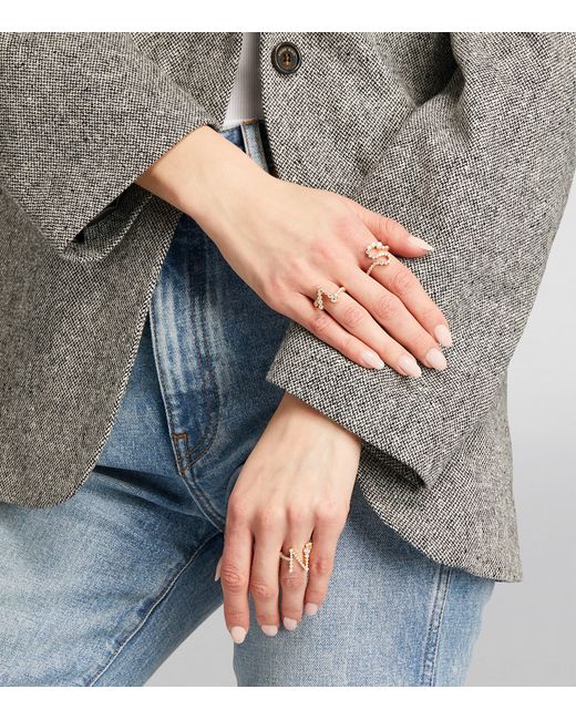 Sophie Bille Brahe Metallic And Diamond Ensemble 'V' Ring