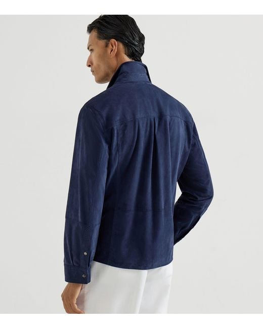 Brunello Cucinelli Blue Suede Shirt for men