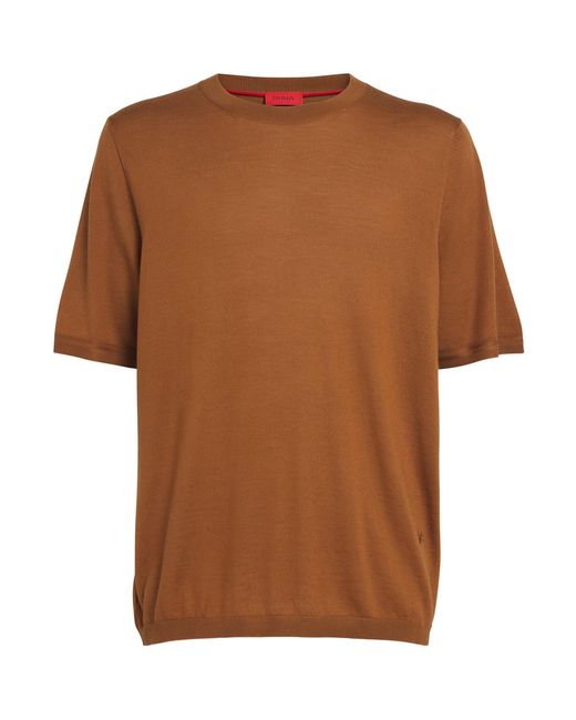 Isaia Brown Wool-Silk-Cashmere T-Shirt for men
