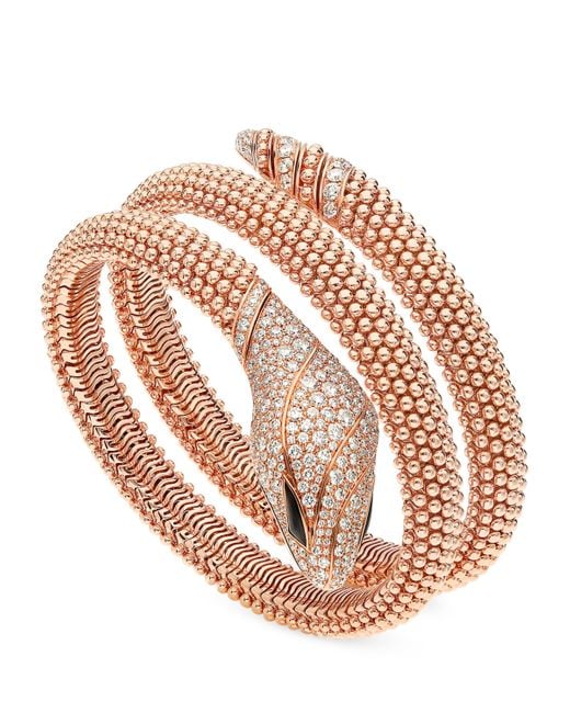 BVLGARI Pink And Diamond Serpenti Pallini Cuff Bracelet