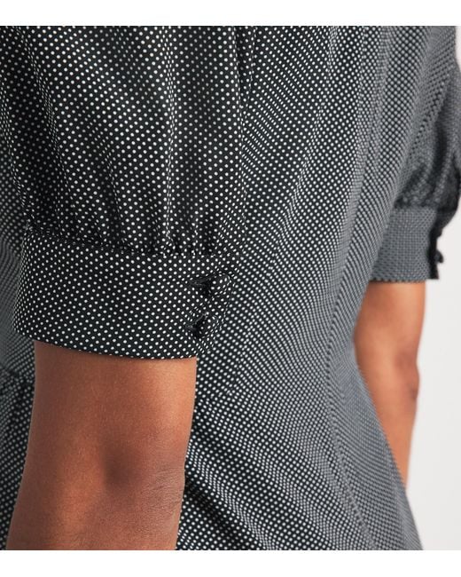 Alessandra Rich Black Silk Polka-Dot Collared Midi Dress
