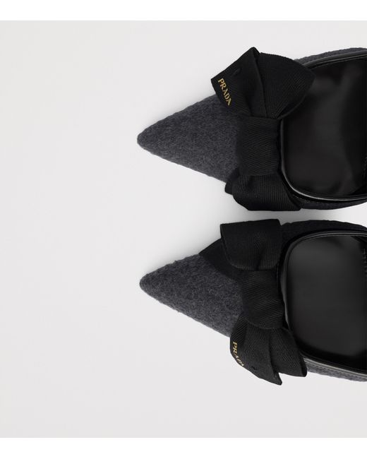 Prada Black Cashmere Bow-Detail Slingback Pumps 75
