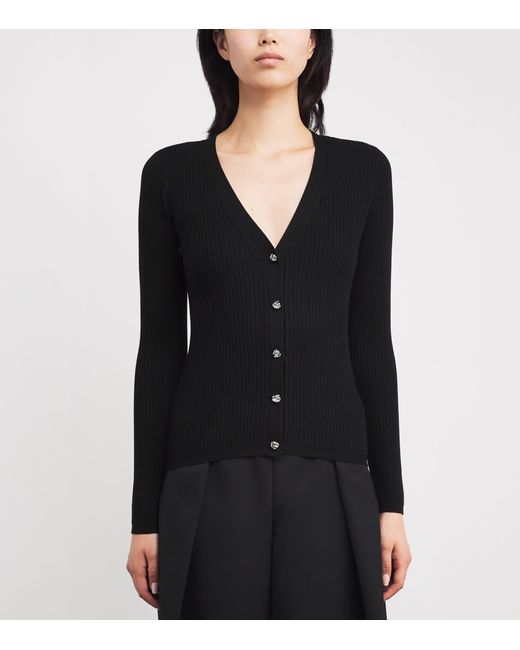 Sandro Black Rib-Knit V-Neck Cardigan