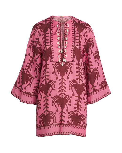 Johanna Ortiz Red Linen Savannah Mini Tunic Dress