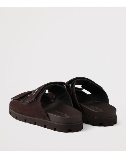 Prada Brown Suede Triangle Sandals for men