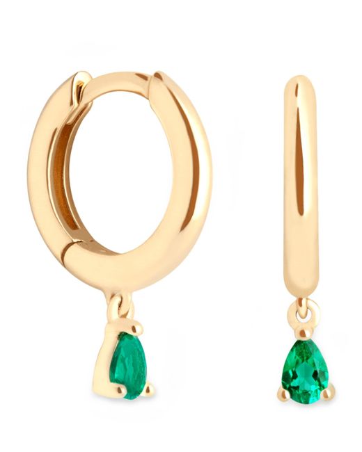 Astrid & Miyu Metallic And Emerald Pear Huggie Hoop Earrings