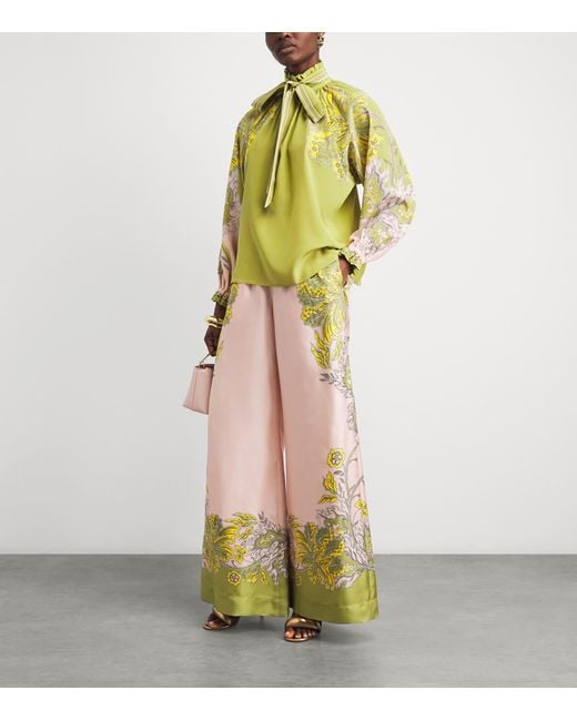 LaDoubleJ Yellow Silk Printed Blouse With Scarf