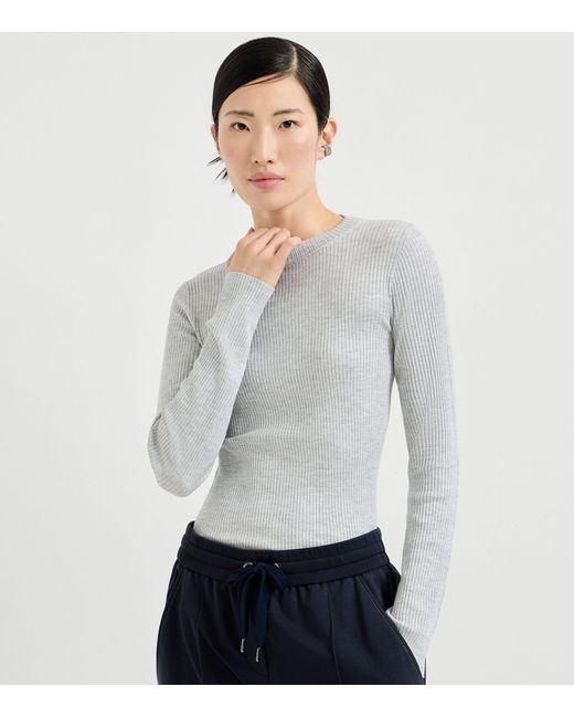 Brunello Cucinelli Gray Cashmere-Blend Sparkle Sweater