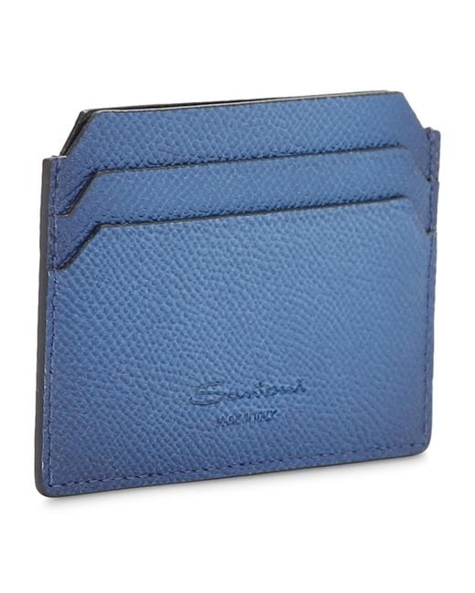 Santoni Blue Leather Card Holder for men