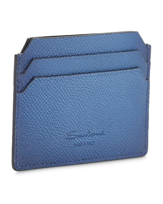 Santoni Blue Leather Card Holder for men
