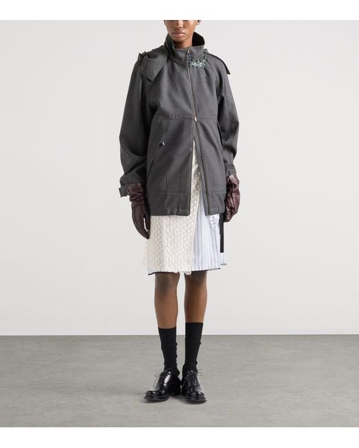 Prada Gray Wool Hopsack Hooded Jacket