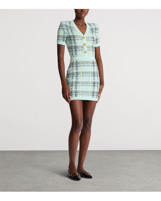 Balmain Blue Tweed Sequin Mini Dress