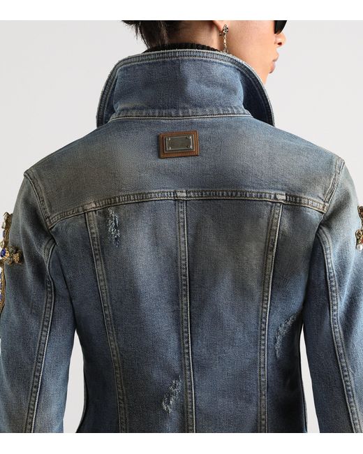 Dolce & Gabbana Blue Embellished-Cross Denim Jacket