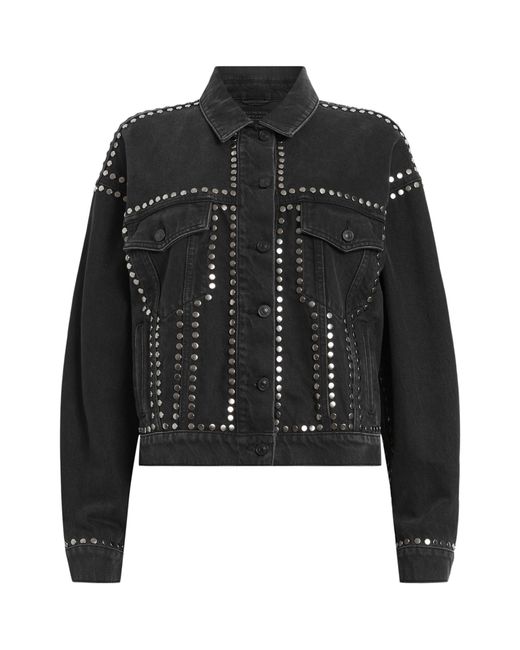 AllSaints Black Bella Stud-embellished Denim Jacket