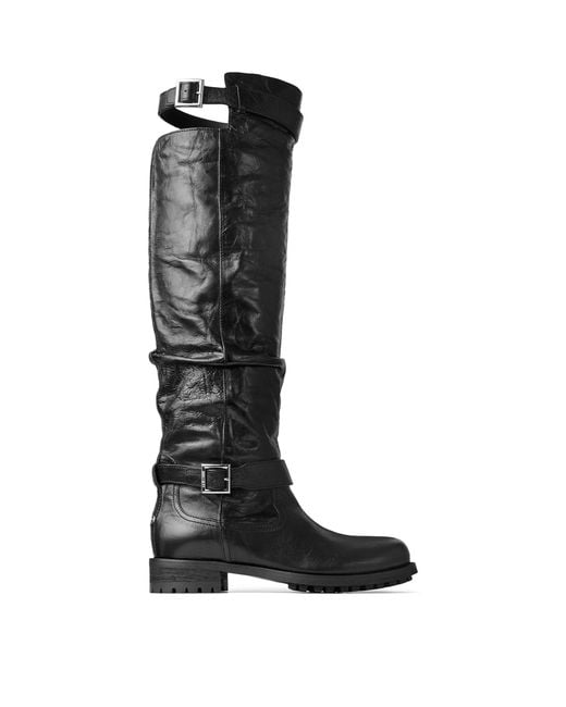 Jimmy Choo Black Biker Leather Knee High Boots