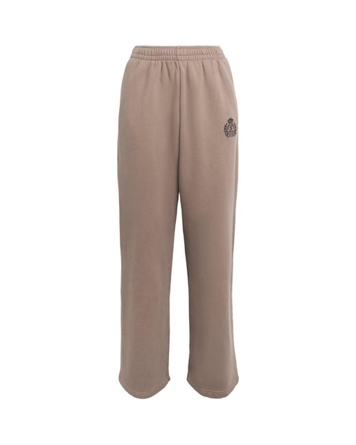 Sporty & Rich Natural Embroidered Crest Wide-Leg Sweatpants