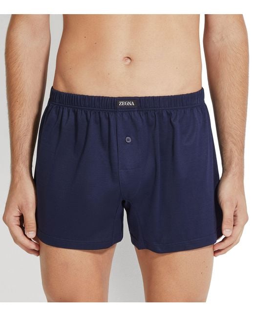 Zegna Blue Cotton Logo Boxer Shorts for men