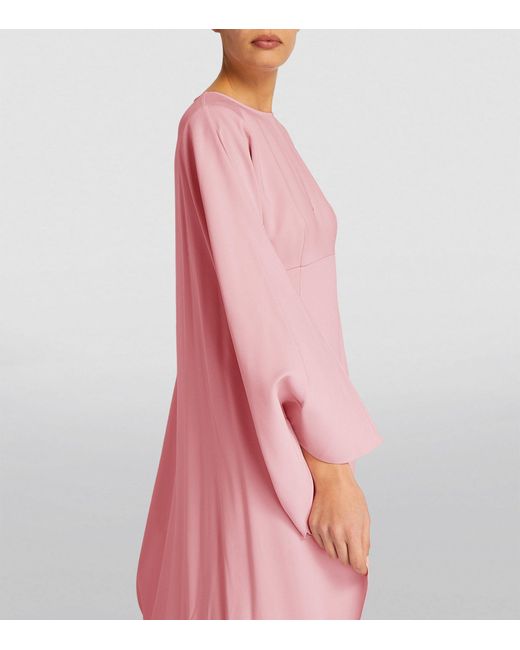 Roland Mouret Pink Crepe Cape-detail Maxi Dress