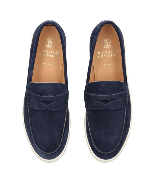 Brunello Cucinelli Blue Suede Hybrid Loafers for men