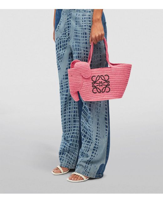 Loewe Pink X Paula's Ibiza Raffia Elephant Basket Tote Bag