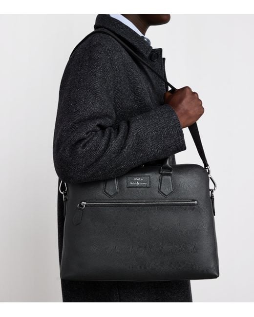 Polo Ralph Lauren Black Pebbled Leather Briefcase for men