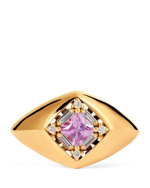 Suzanne Kalan Metallic Diamond And Sapphire Princess Signet Ring