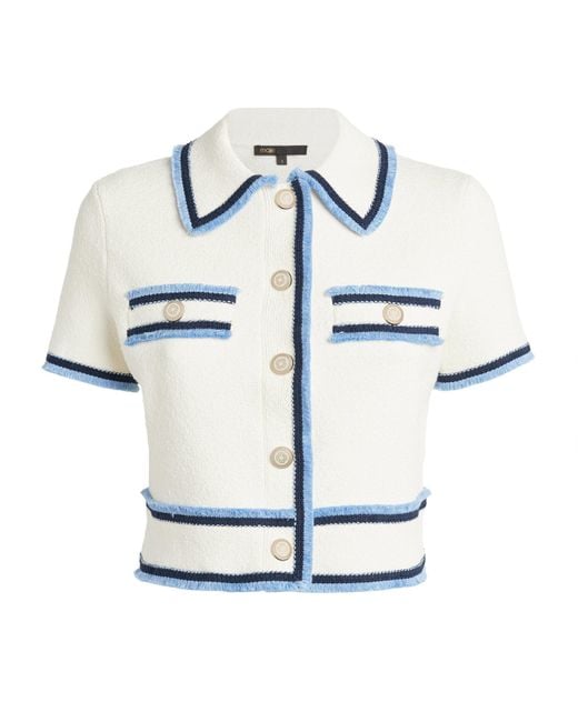 Maje Blue Cropped Fringe-Trim Top