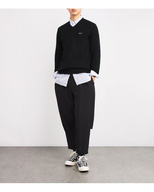 COMME DES GARÇONS PLAY Black Wool V-Neck Heart Sweater for men