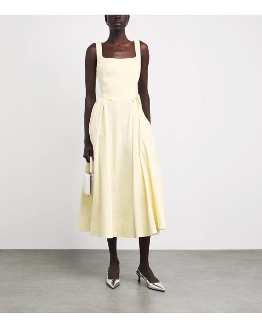 Maje White Stretch-Cotton Rhinestone-Trim Midi Dress
