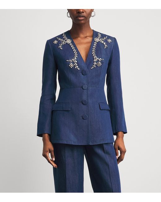 Huishan Zhang Blue Chambray Embellished Clay Blazer